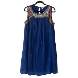 Westport Blue Embroidered Beaded Sleeveless Shift‎ Dress Women L